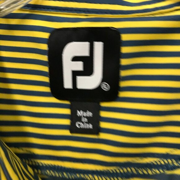 FJ Foot Joy Polo Shirt Mens XL Short Sleeve Yellow & Gray Stripe - Picture 3 of 7
